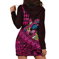 Hawaiian Abstract Sea Turtle Hoodie Dress Polynesian Tapa Art and Kakau Tattoo Pink WaterColor LT03 - Polynesian Pride