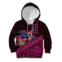 Hawaiian Abstract Sea Turtle Kid Hoodie Polynesian Tapa Art and Kakau Tattoo Pink WaterColor LT03 Hoodie Black - Polynesian Pride