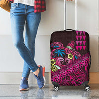 Hawaiian Abstract Sea Turtle Luggage Cover Polynesian Tapa Art and Kakau Tattoo Pink WaterColor LT03 - Polynesian Pride