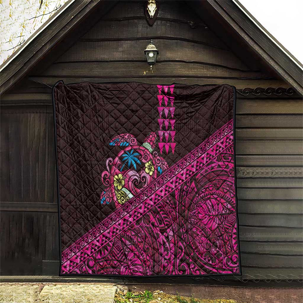 Hawaiian Abstract Sea Turtle Quilt Polynesian Tapa Art and Kakau Tattoo Pink WaterColor - Polynesian Pride