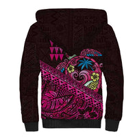 Hawaiian Abstract Sea Turtle Sherpa Hoodie Polynesian Tapa Art and Kakau Tattoo Pink WaterColor LT03 - Polynesian Pride