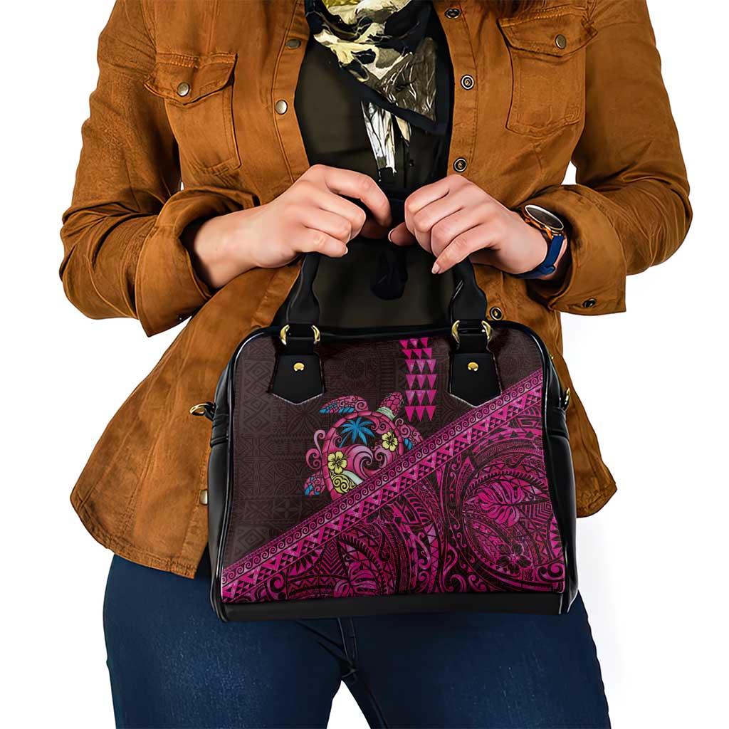 Hawaiian Abstract Sea Turtle Shoulder Handbag Polynesian Tapa Art and Kakau Tattoo Pink WaterColor - Polynesian Pride