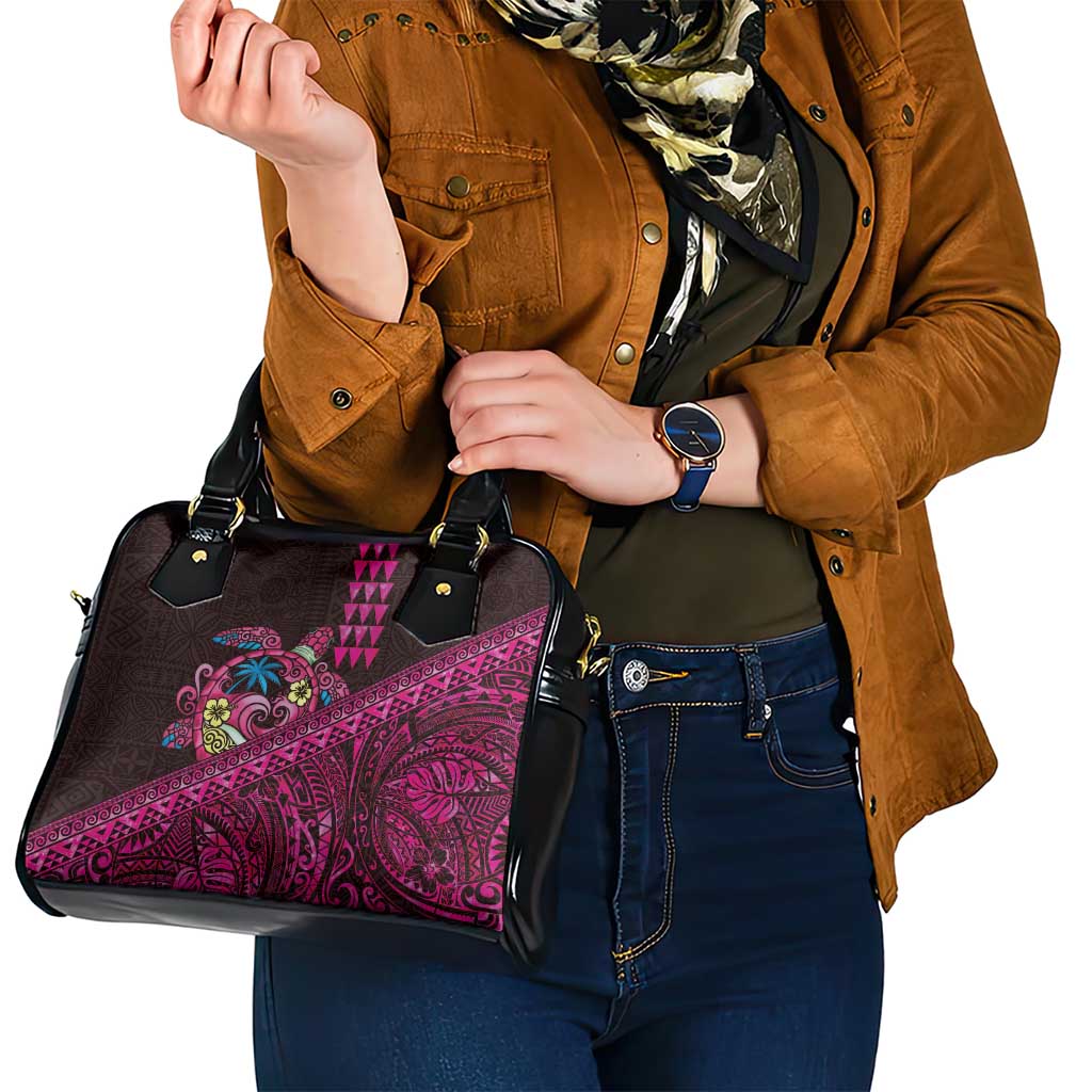 Hawaiian Abstract Sea Turtle Shoulder Handbag Polynesian Tapa Art and Kakau Tattoo Pink WaterColor - Polynesian Pride