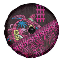 Hawaiian Abstract Sea Turtle Spare Tire Cover Polynesian Tapa Art and Kakau Tattoo Pink WaterColor LT03 - Polynesian Pride