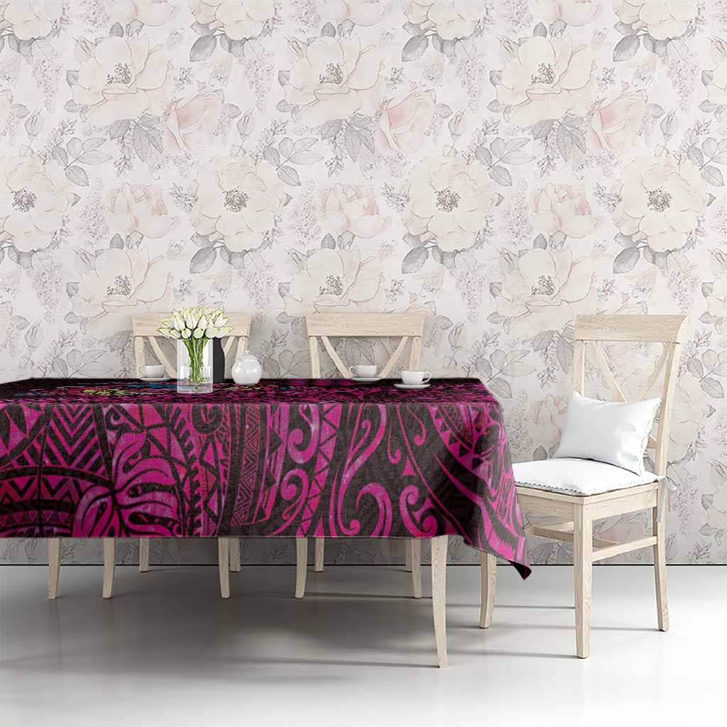 Hawaiian Abstract Sea Turtle Tablecloth Polynesian Tapa Art and Kakau Tattoo Pink WaterColor - Polynesian Pride