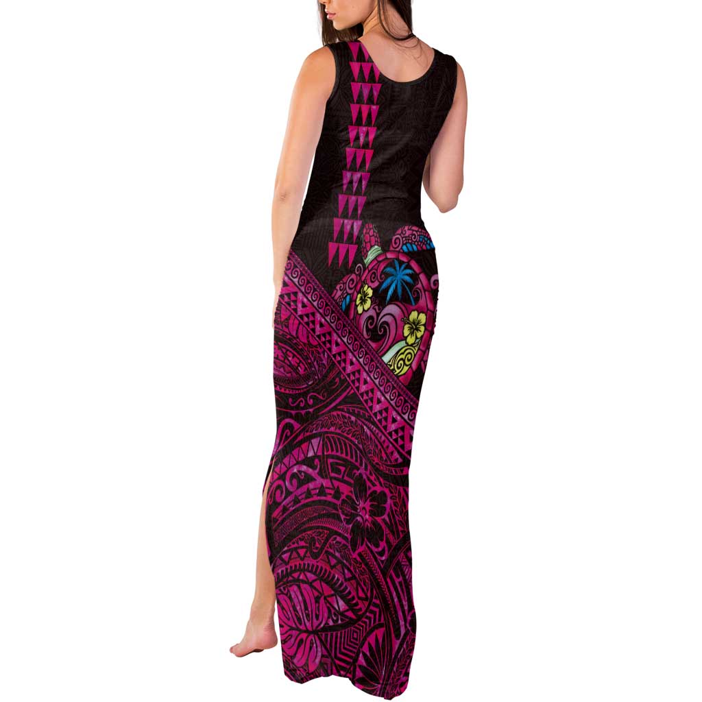 Hawaiian Abstract Sea Turtle Tank Maxi Dress Polynesian Tapa Art and Kakau Tattoo Pink WaterColor LT03 - Polynesian Pride