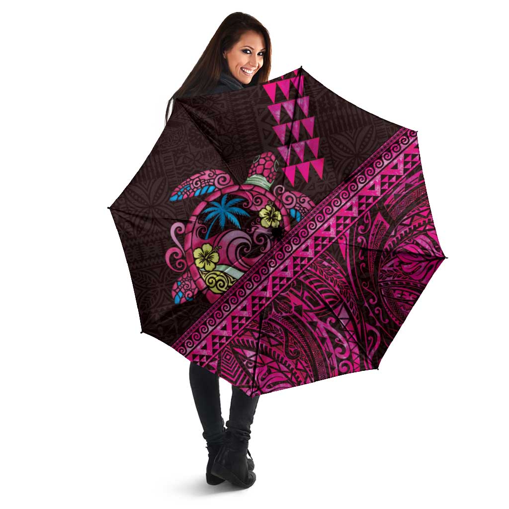Hawaiian Abstract Sea Turtle Umbrella Polynesian Tapa Art and Kakau Tattoo Pink WaterColor - Polynesian Pride