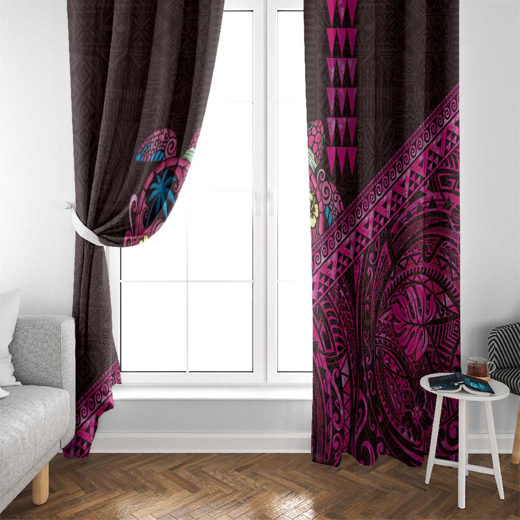 Hawaiian Abstract Sea Turtle Window Curtain Polynesian Tapa Art and Kakau Tattoo Pink WaterColor - Polynesian Pride