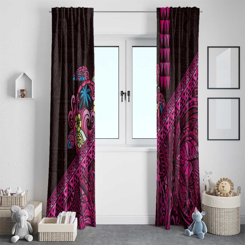 Hawaiian Abstract Sea Turtle Window Curtain Polynesian Tapa Art and Kakau Tattoo Pink WaterColor - Polynesian Pride