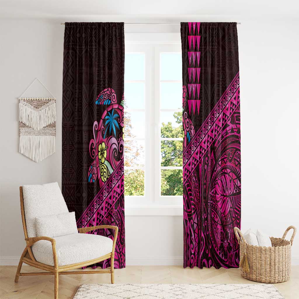 Hawaiian Abstract Sea Turtle Window Curtain Polynesian Tapa Art and Kakau Tattoo Pink WaterColor - Polynesian Pride