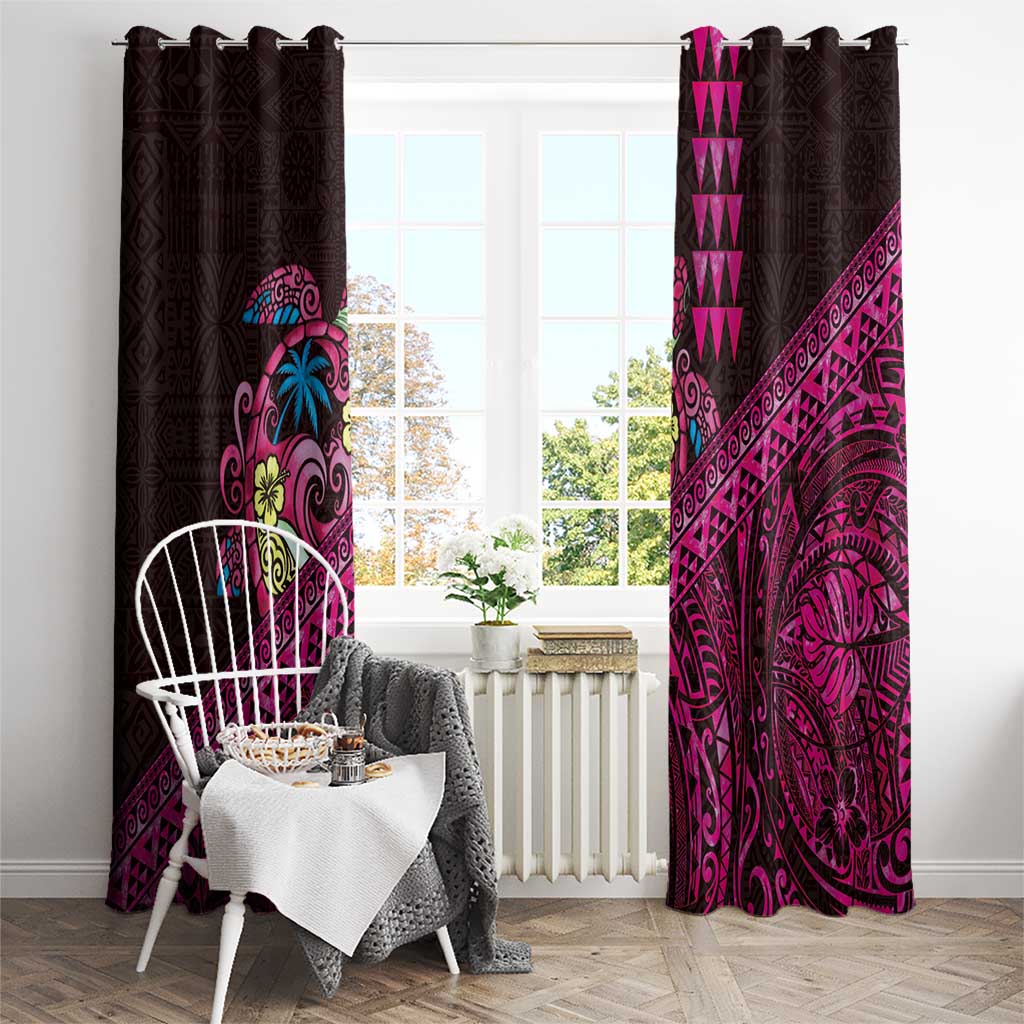 Hawaiian Abstract Sea Turtle Window Curtain Polynesian Tapa Art and Kakau Tattoo Pink WaterColor - Polynesian Pride