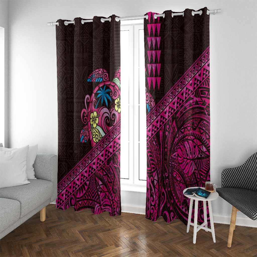 Hawaiian Abstract Sea Turtle Window Curtain Polynesian Tapa Art and Kakau Tattoo Pink WaterColor - Polynesian Pride