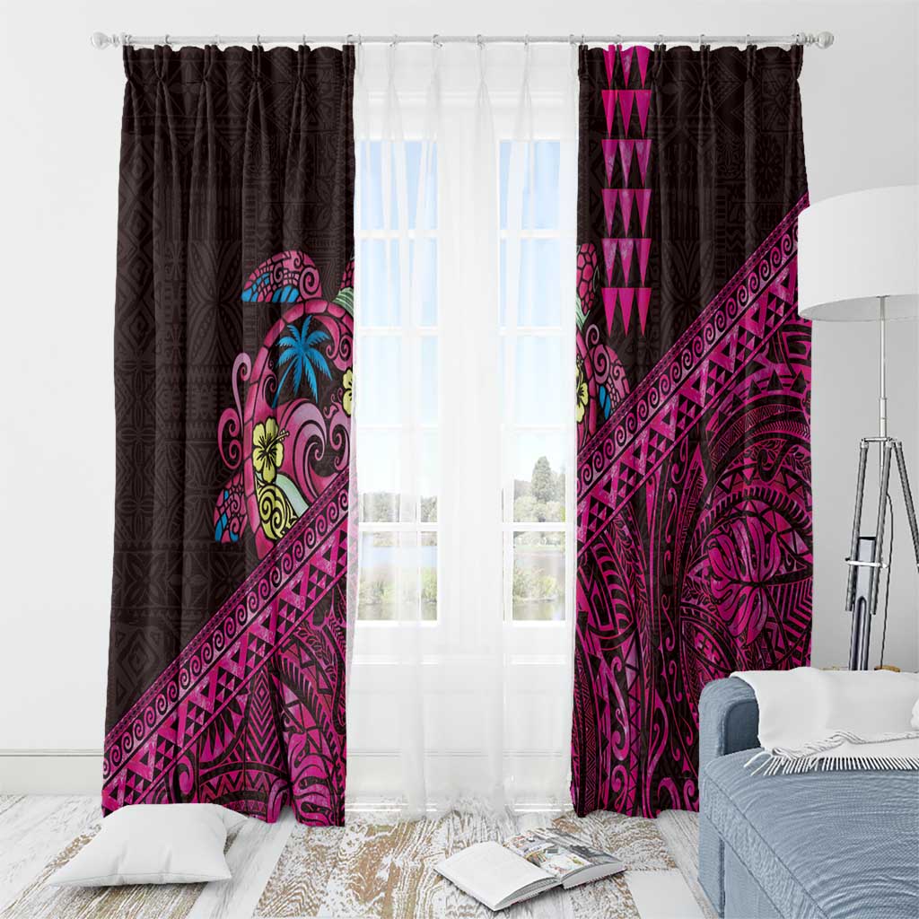 Hawaiian Abstract Sea Turtle Window Curtain Polynesian Tapa Art and Kakau Tattoo Pink WaterColor - Polynesian Pride