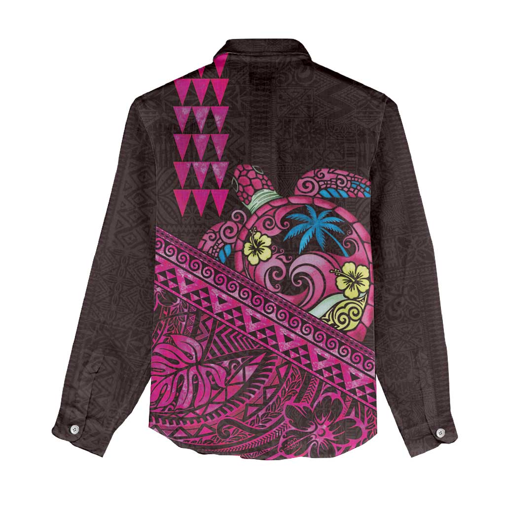 Hawaiian Abstract Sea Turtle Women Casual Shirt Polynesian Tapa Art and Kakau Tattoo Pink WaterColor LT03 - Polynesian Pride