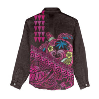 Hawaiian Abstract Sea Turtle Women Casual Shirt Polynesian Tapa Art and Kakau Tattoo Pink WaterColor LT03 - Polynesian Pride