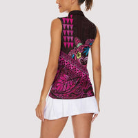 Hawaiian Abstract Sea Turtle Women Sleeveless Polo Shirt Polynesian Tapa Art and Kakau Tattoo Pink WaterColor LT03 - Polynesian Pride