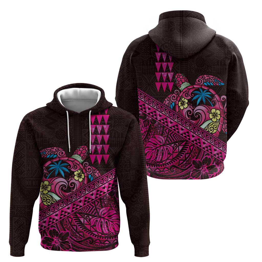 Hawaiian Abstract Sea Turtle Zip Hoodie Polynesian Tapa Art and Kakau Tattoo Pink WaterColor LT03 - Polynesian Pride