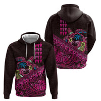 Hawaiian Abstract Sea Turtle Zip Hoodie Polynesian Tapa Art and Kakau Tattoo Pink WaterColor LT03 - Polynesian Pride