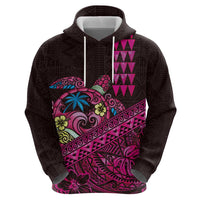 Hawaiian Abstract Sea Turtle Zip Hoodie Polynesian Tapa Art and Kakau Tattoo Pink WaterColor LT03 - Polynesian Pride