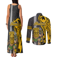 Hawaii Island Couples Matching Tank Maxi Dress and Long Sleeve Button Shirts Hawaiian Warrior and Kakau Symbols Abstract Tattoo LT03 - Polynesian Pride