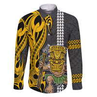 Hawaii Island Family Matching Short Sleeve Bodycon Dress and Hawaiian Shirt Hawaiian Warrior and Kakau Symbols Abstract Tattoo LT03 Dad's Shirt - Long Sleeve Yellow - Polynesian Pride