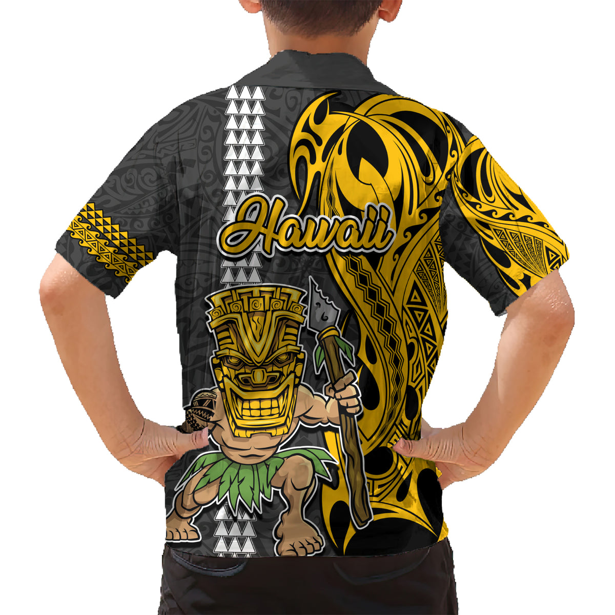 Hawaii Island Kid Hawaiian Shirt Hawaiian Warrior and Kakau Symbols Abstract Tattoo LT03 - Polynesian Pride
