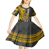 Hawaii Island Kid Short Sleeve Dress Hawaiian Warrior and Kakau Symbols Abstract Tattoo LT03 - Polynesian Pride