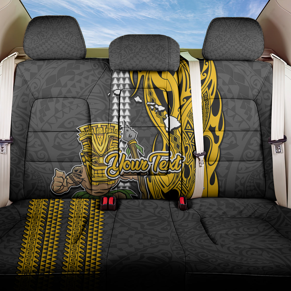 Custom Hawaii Island Back Car Seat Cover Hawaiian Warrior and Kakau Symbols Abstract Tattoo LT03 One Size Yellow - Polynesian Pride