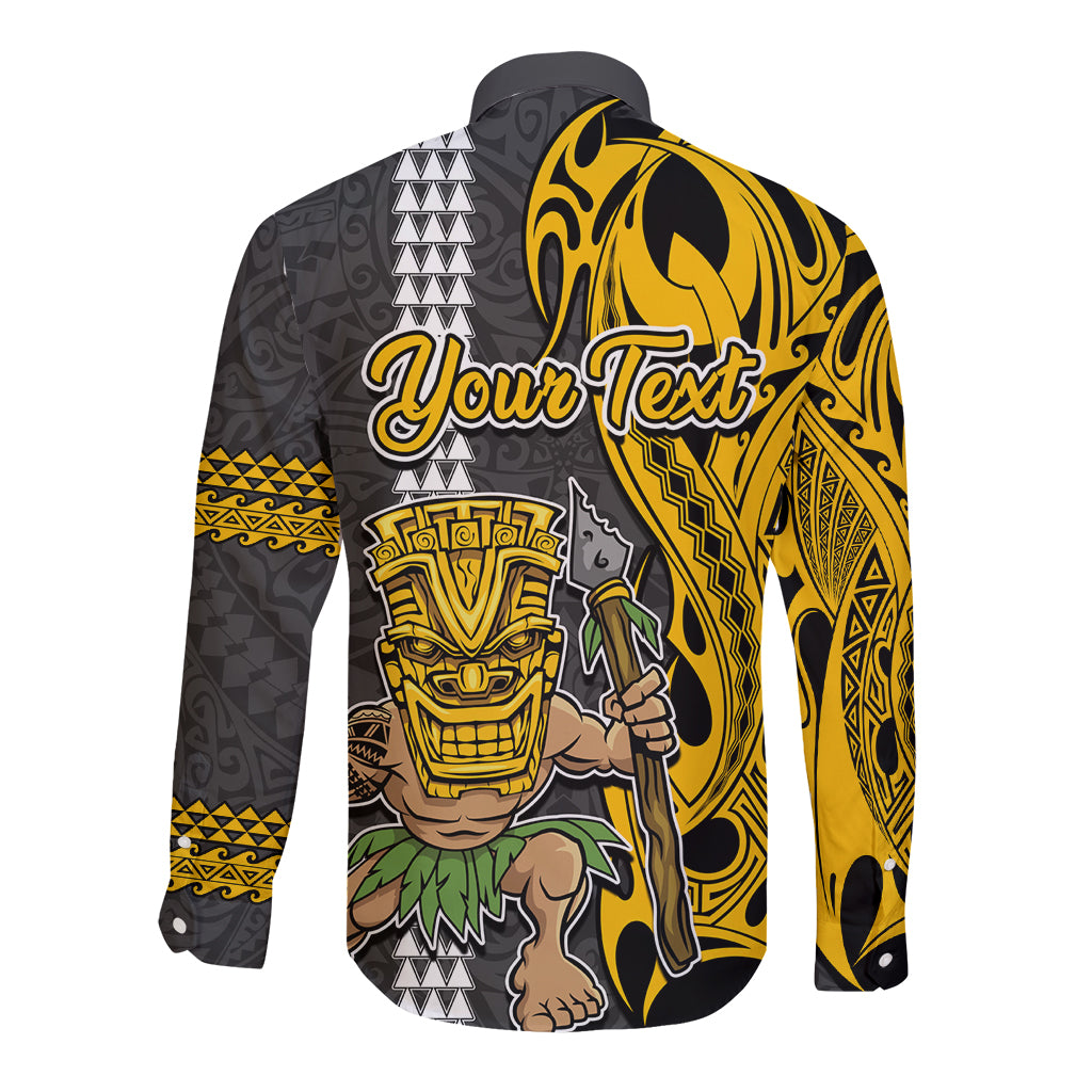 Custom Hawaii Island Long Sleeve Button Shirt Hawaiian Warrior and Kakau Symbols Abstract Tattoo LT03 - Polynesian Pride