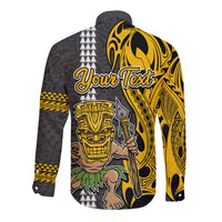 Custom Hawaii Island Long Sleeve Button Shirt Hawaiian Warrior and Kakau Symbols Abstract Tattoo LT03 - Polynesian Pride