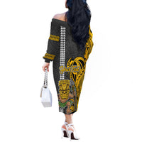 Custom Hawaii Island Off The Shoulder Long Sleeve Dress Hawaiian Warrior and Kakau Symbols Abstract Tattoo LT03 - Polynesian Pride