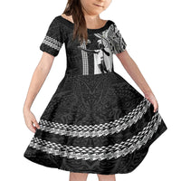 Hawaii Island Kid Short Sleeve Dress Hawaiian King and Kakau Symbols Abstract Shoulder Tattoo LT03 KID Black - Polynesian Pride