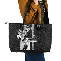 Hawaii Island Leather Tote Bag Hawaiian King and Kakau Symbols Abstract Shoulder Tattoo LT03 - Polynesian Pride