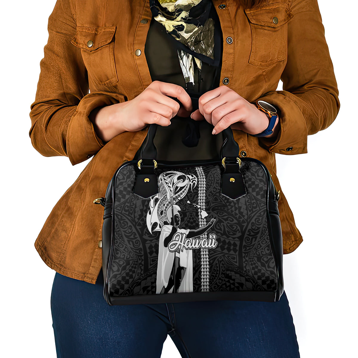 Hawaii Island Shoulder Handbag Hawaiian King and Kakau Symbols Abstract Shoulder Tattoo LT03 - Polynesian Pride