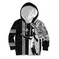 Custom Hawaii Island Kid Hoodie Hawaiian King and Kakau Symbols Abstract Shoulder Tattoo LT03 Black - Polynesian Pride