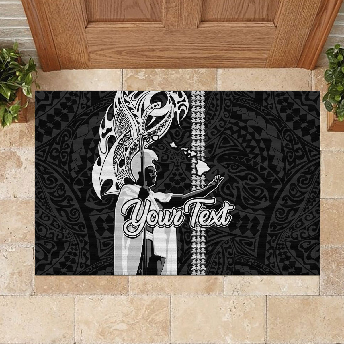 Custom Hawaii Island Rubber Doormat Hawaiian King and Kakau Symbols Abstract Shoulder Tattoo LT03 - Polynesian Pride