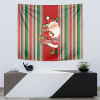 Custom Kiribati Christmas Tapestry Santa With Gift Bag Behind Ribbons Seamless Red Maori LT03 - Polynesian Pride