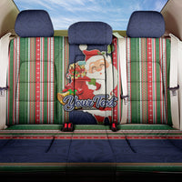 Custom Kiribati Christmas Back Car Seat Cover Santa With Gift Bag Behind Ribbons Seamless Blue Maori