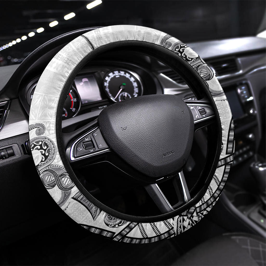 Samoan Traditional Tattoo 685 Steering Wheel Cover Tribal Tatau DNA White Color LT03 Universal Fit White - Polynesian Pride