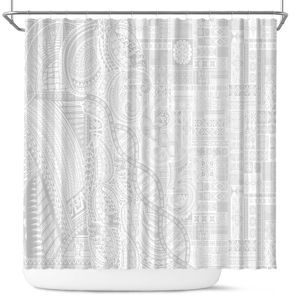 Samoan Traditional Tattoo 685 Shower Curtain Tribal Tatau DNA All-White LT03 White - Polynesian Pride