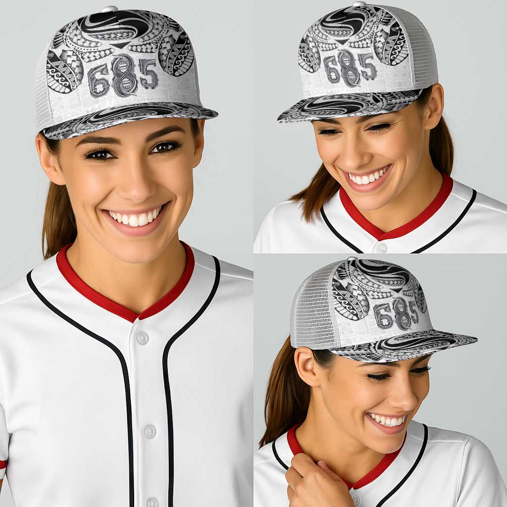 Super Samoa 685 Tribal Tattoo Baseball Net Cap Siapo Pattern White Edition LT03 - Polynesian Pride