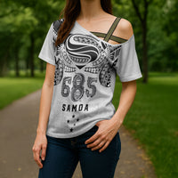 Super Samoa 685 Tribal Tattoo Cross Shoulder Shirt Siapo Pattern White Edition LT03 - Polynesian Pride