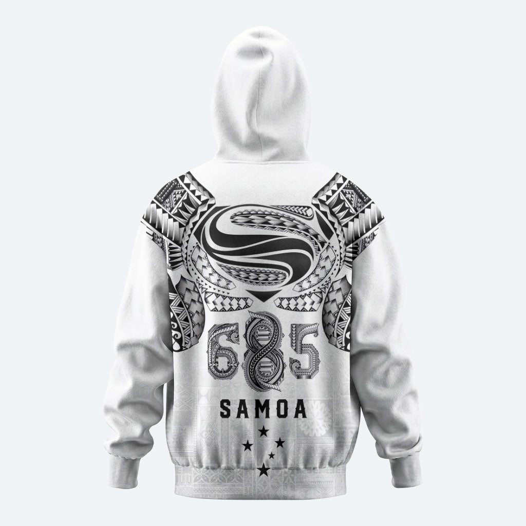 Super Samoa 685 Tribal Tattoo Hoodie Siapo Pattern White Edition LT03 - Polynesian Pride