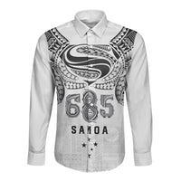 Super Samoa 685 Tribal Tattoo Long Sleeve Button Shirt Siapo Pattern White Edition LT03 Unisex White - Polynesian Pride