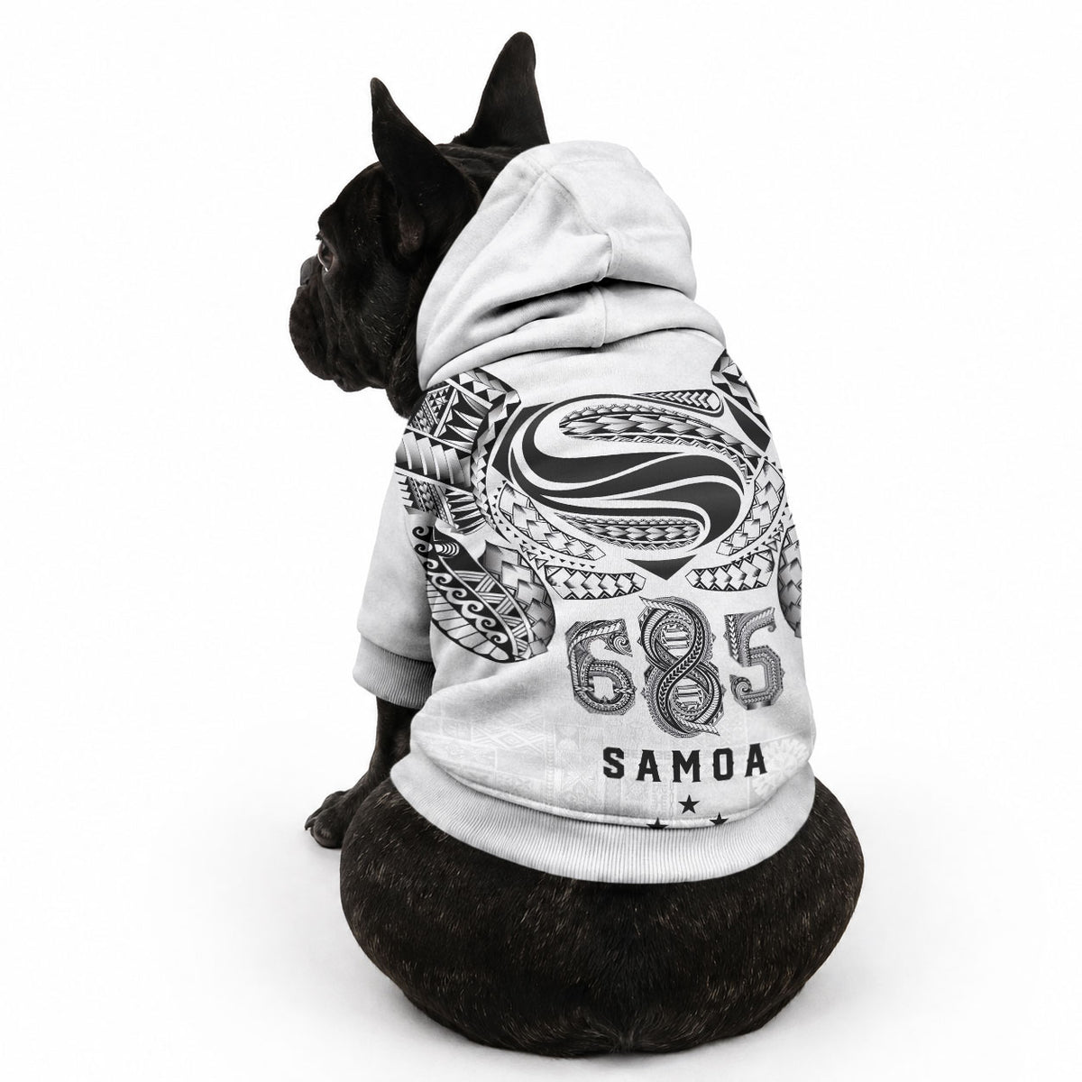 Super Samoa 685 Tribal Tattoo Pet Hoodie Siapo Pattern White Edition LT03 - Polynesian Pride