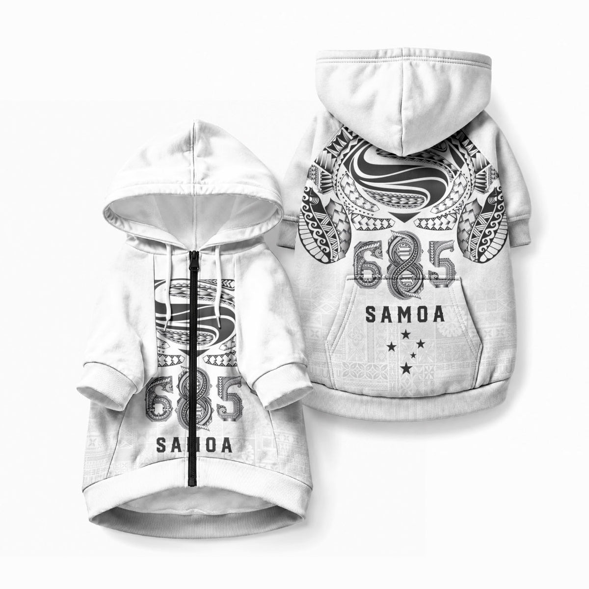 Super Samoa 685 Tribal Tattoo Pet Hoodie Siapo Pattern White Edition LT03 Zip-up White - Polynesian Pride