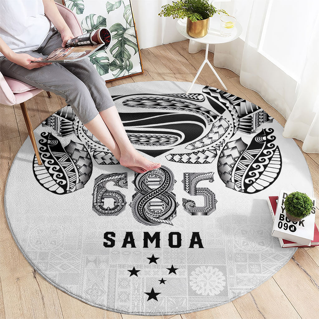 Super Samoa 685 Tribal Tattoo Round Carpet Siapo Pattern White Edition LT03 - Polynesian Pride