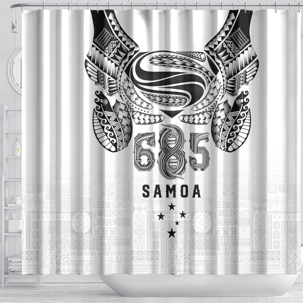 Super Samoa 685 Tribal Tattoo Shower Curtain Siapo Pattern White Edition LT03 - Polynesian Pride