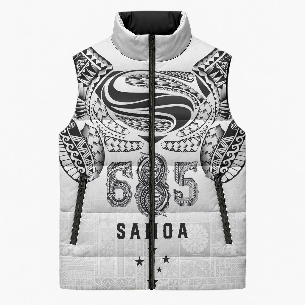 Super Samoa 685 Tribal Tattoo Sleeveless Puffer Jacket Siapo Pattern White Edition LT03 Unisex White - Polynesian Pride