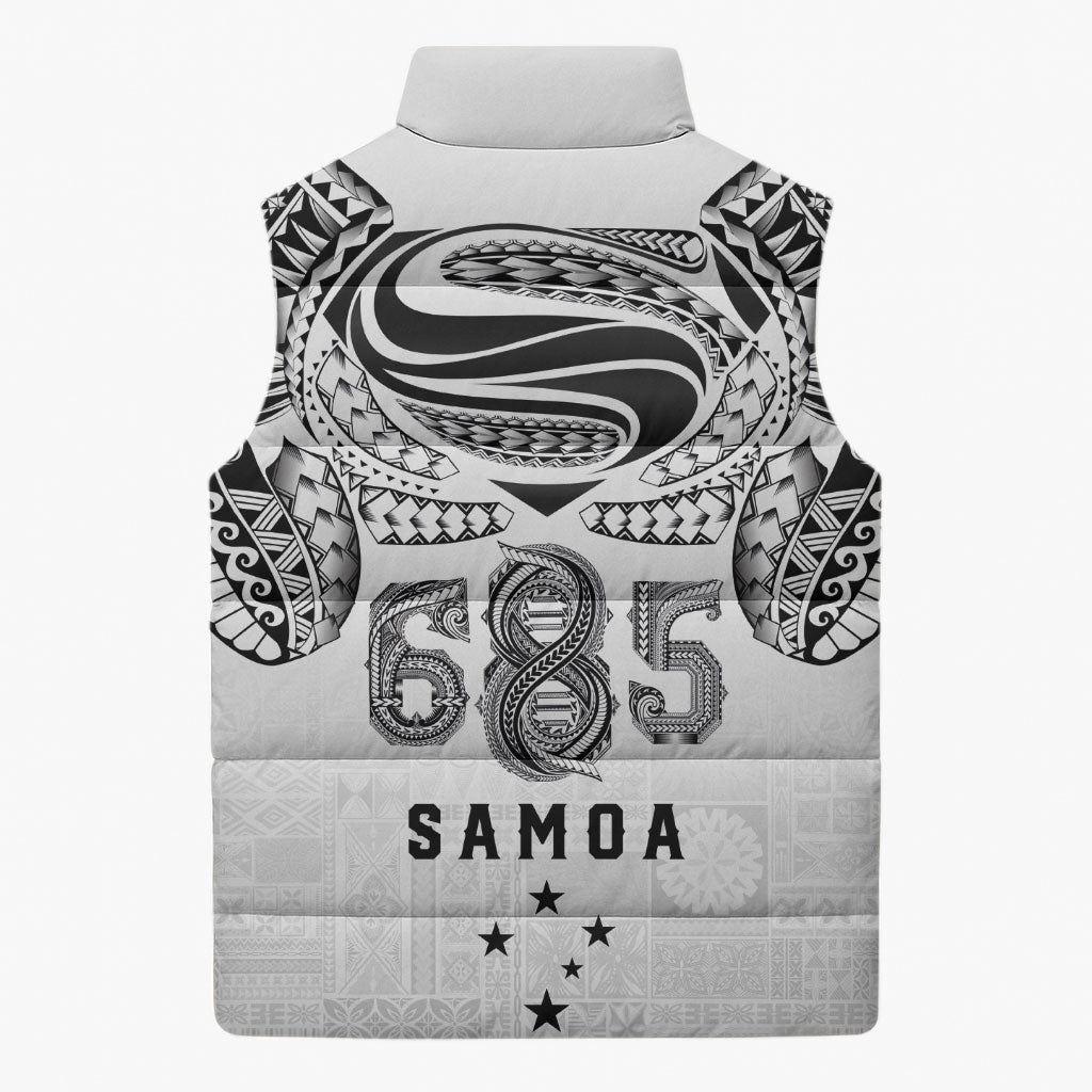 Super Samoa 685 Tribal Tattoo Sleeveless Puffer Jacket Siapo Pattern White Edition LT03 - Polynesian Pride